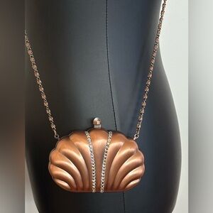 Far Nine Women’s Mini Rose Gold Clam Shell Crossbody Clutch Purse